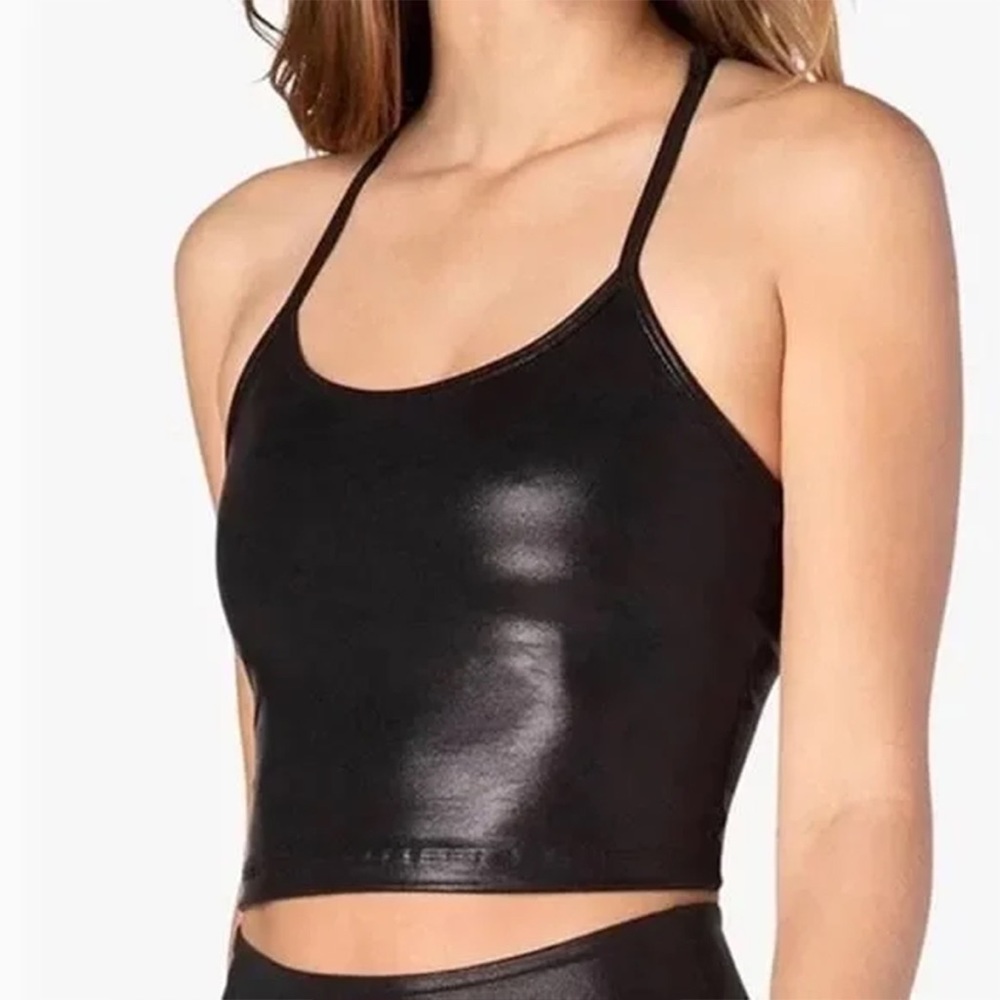 Beyond Yoga Shiny Black Pearlized Slim Racerback Cropped Tank Size Small